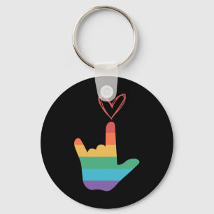 Porte-clés ASL - Symbole d'amour arc-en-ciel Sourd