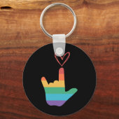 Porte-clés ASL - Symbole d'amour arc-en-ciel Sourd (Recto)