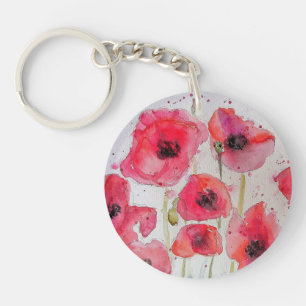 Porte-clés Assiette en papier motif fleur de pavot rouge