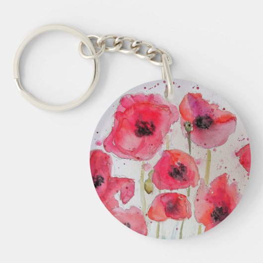 Porte-clés Assiette en papier motif fleur de pavot rouge (Devant)