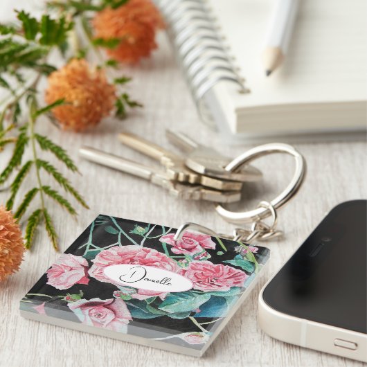 Porte-clés Assiette en papier pour fête fleurs Roses noires r (Devant Droit)