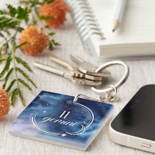 Porte-clés Astrologie aquarelle - Gemini (Devant Droit)