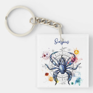 Porte-clés Astrologie signe zodiaque Scorpus en aquarelle