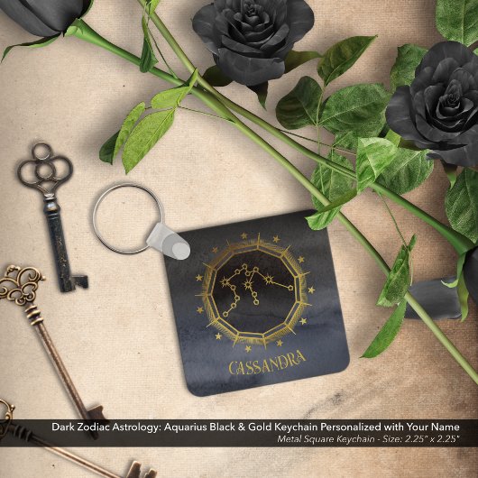 Porte-clés Astrologie Zodiaque foncée : Aquarius Black Silver