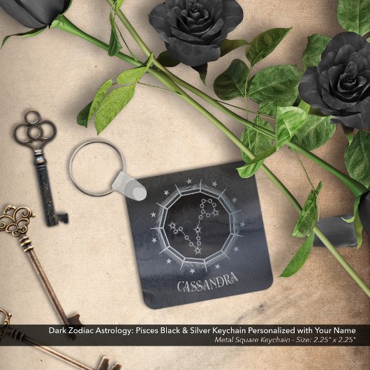 Porte-clés Astrologie Zodiaque foncée : Poissons Noir Nom Arg
