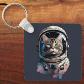 Porte-clés Astronaut Chat Dans L'Espace Aquarelle Art (Recto)