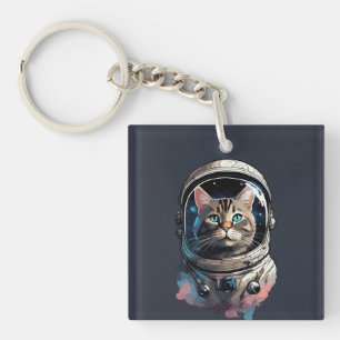 Porte-clés Astronaut Chat Dans L'Espace Aquarelle Art
