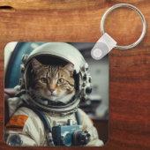 Porte-clés Astronaute de chat gris dans l'espace (Verso)