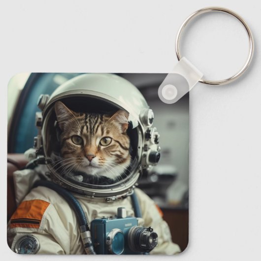Porte-clés Astronaute de chat gris dans l'espace (Dos)