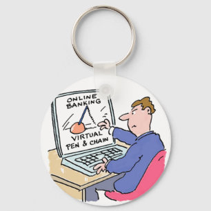 Porte-clés At Computer Online Banking Funny Cartoon