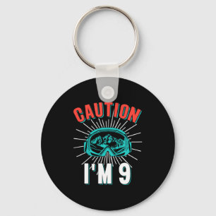 Porte-clés Attention 9 ski 9e anniversaire snowboard 9 ans sk