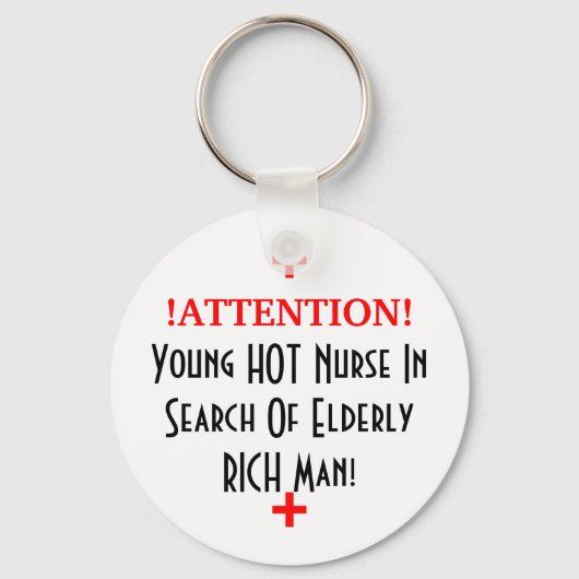 Porte-clés ATTENTION!, Jeune infirmière à la recherche d'un a (Recto)