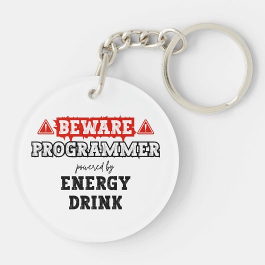 Porte-clés Attention : Programmeur Alimenté Par Une Boisson D (Dos)