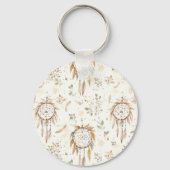 Porte-clés Attrape-rêves plumes Boho crème (Recto)
