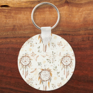 Porte-clés Attrape-rêves plumes Boho crème