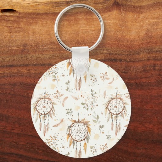 Porte-clés Attrape-rêves plumes Boho crème (Recto)