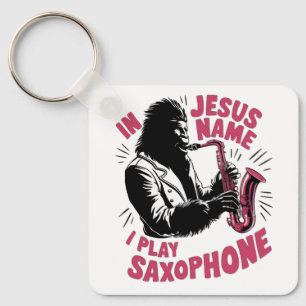 Porte-clés Au nom de Jésus-Christ, je joue au saxophone Bigfo