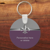 Porte-clés Aubergine d'argent personnalisée Fleur de Lis (Recto)