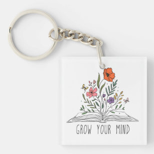 Porte-clés Augmentez votre esprit Boho Fleur sauvage et livre