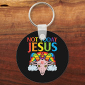 Porte-clés Aujourd'hui pas Jésus Satan chèvre Satané arc-en-c (Recto)