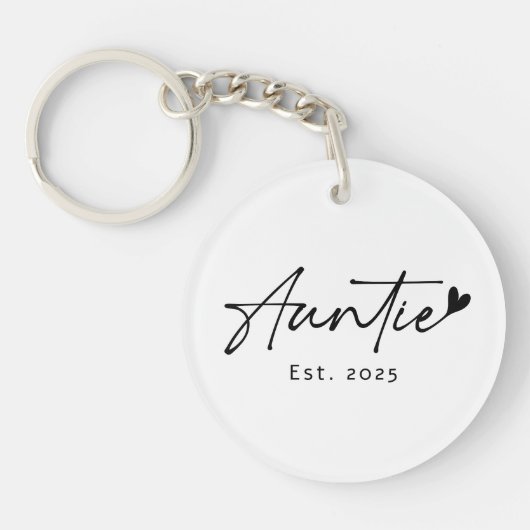 Porte-clés Auntie Est année manuscrite écriture coeur photo (Devant)