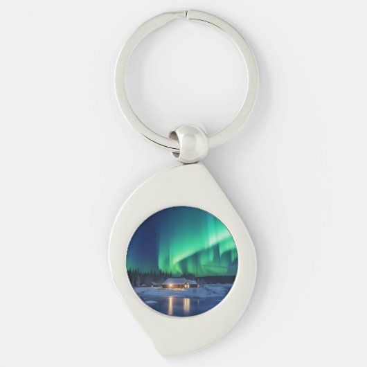 Porte-clés Aurora borealis au-dessus du cabine d'hiver (Devant)