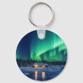 Porte-clés Aurora borealis au-dessus du cabine d'hiver (Recto)