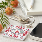 Porte-clés Auseklis letton Médaillon géométrique d'art popula (Devant Droit)