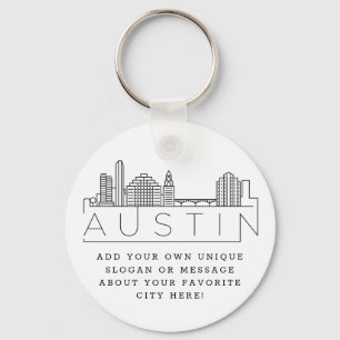 Porte-clés Austin, Texas Stylisé Skyline  Slogan personnalis