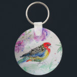 Porte-clés Australian Birds Rosella Parrot Watercolor<br><div class="desc">Australian Birds Budgie Watercolor Art Key Ring. This glorious keyring would make a great gift for anyone. Designed by me from one of my original macaw watercolors. Especially lovely to have such a useful bright and happy gift!</div>