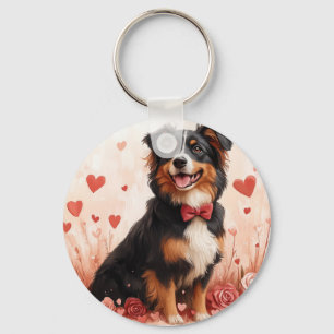 Porte-clés Australian Shepherd avec des Roses - Saint-Valenti