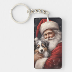 Porte-clés Australian Shepherd avec le Père Noël Noël 