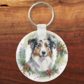 Porte-clés Australian Shepherd Christmas Wreath Festive Pup (Verso)