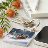 Porte-clés Australian Shepherd hiver neige de Noël (Devant Droit)