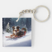 Porte-clés Australian Shepherd hiver neige de Noël (Dos)