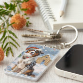 Porte-clés Australian Shepherd Winter Wonderland Noël (Devant droit)