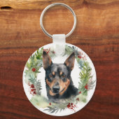 Porte-clés Australie Kelpie Noël Wreath Festive Pup (Recto)