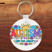 Porte-clés Autism Ability Love Rainbow Handprints Sun Cloud (Recto)