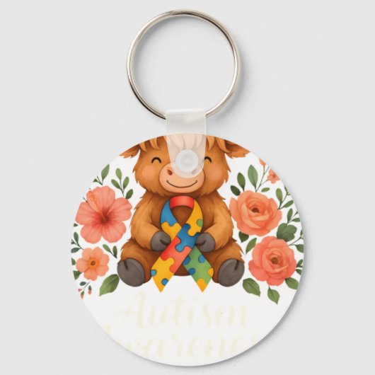 Porte-clés Autism Awareness Highland Cow Flora (Recto)
