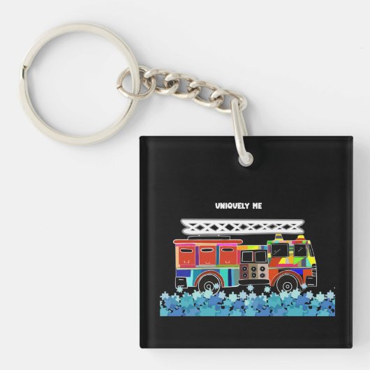 Porte-clés Autisme Pièces de puzzle Firetruck (Devant)