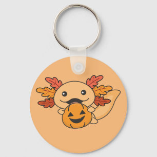 Porte-clés Automne Axolotl avec automne Feuilles Citrouille a