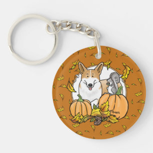 Porte-clés Automne Pembroke Welsh Corgi (rouge 1) Citrouille
