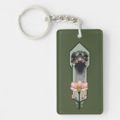 Porte-clés Autruche Rose Fleurs Vert Olive Art Déco (Devant)