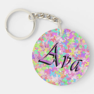 Porte-clés Ava, Nom Logo sur les papillons Pastel,