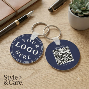 Porte-clés avec code QR et logo bleu marine