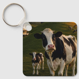 Porte-clés avec deux motifs de vache.