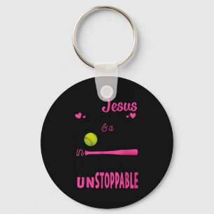 Porte-clés Avec Jésus dans son cœur et un Softball elle est i
