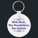 Porte-clés Avec Les Maths, Les Possibilités Sont Infinies<br><div class="desc">Avec Math, The Possibilités Are Infinite... Ce design amusant est parfait pour n'importe quel professeur de maths ou étudiant avec une majeure en mathématiques. Que vous étudiiez ou enseigniez l'algèbre, la trigonométrie, la géométrie, le calcul, ou l'ajout et la soustraction simples, ce design est fait pour vous. Voir notre boutique...</div>