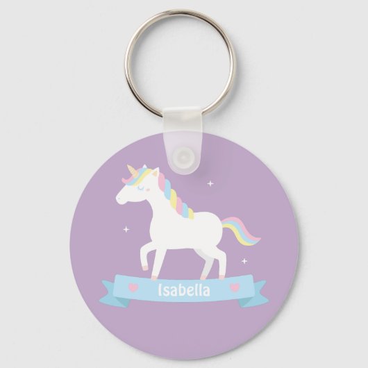 Porte-clés avec nom de licorne blanche mignonne pa (Recto)