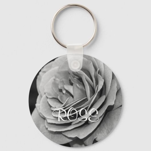 Porte-clés avec nom de rose de jardin noir et blan (Recto)